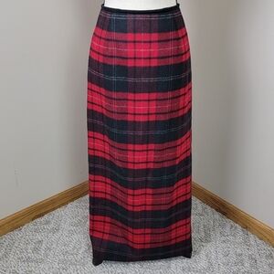 Talbots Red And Black Tartan/Buffalo Plaid Vintage 100% Wool Maxi Skirt Sz 6